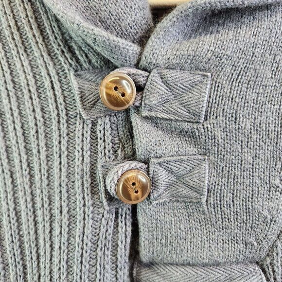 Duluth Trading Sweater Mens LT Gray Infantry High Neck Ribbed Knit Button Collar - Picture 3 of 14